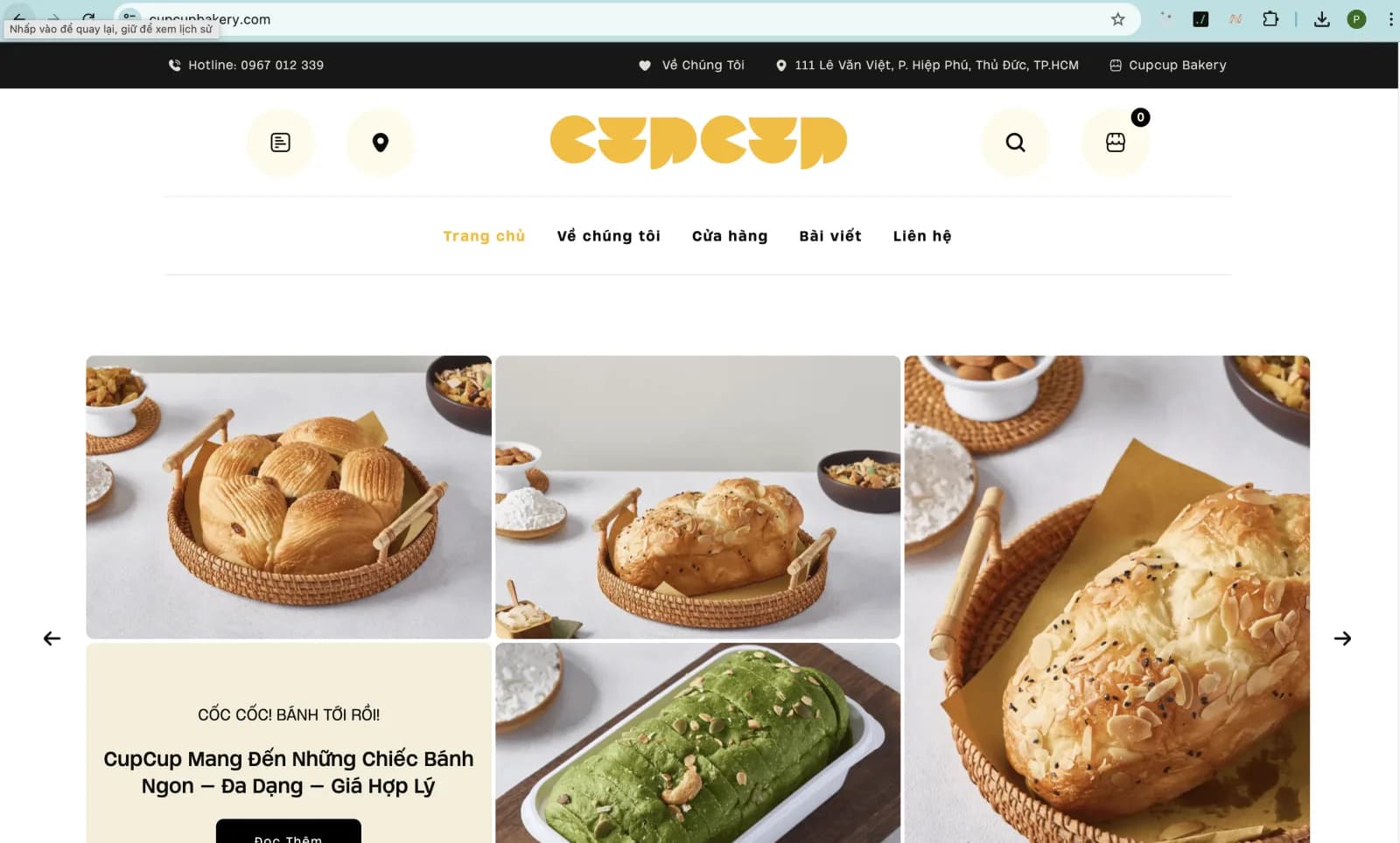 Website Bán Bánh Trực Tuyến CUP CUP Bakery | E-commerce Bánh Tươi
