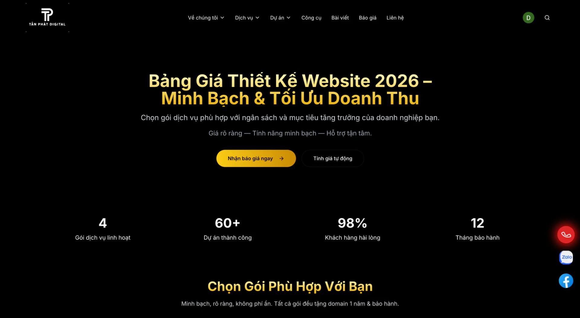 Hình ảnh đại diện của bài viết: Bảng Giá Thiết Kế Website 2026 Tấn Phát Digital