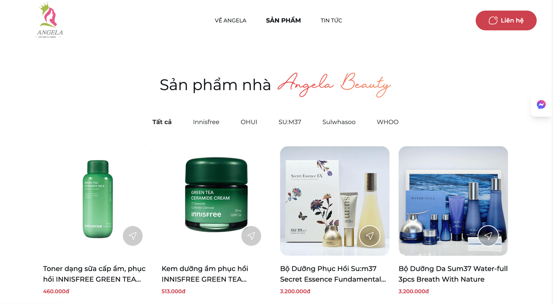 Website Giới Thiệu Mỹ Phẩm Angela