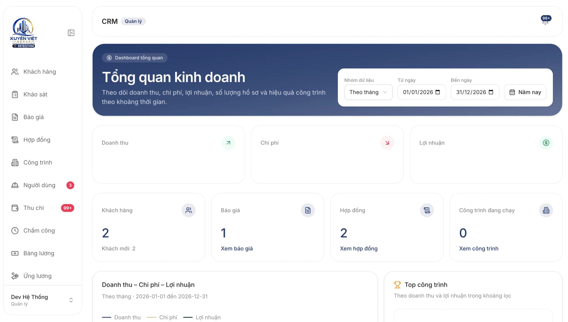 CRM Xuyên Việt Group - Hệ Thống Quản Trị Doanh Nghiệp Xây Dựng Theo Công Trình