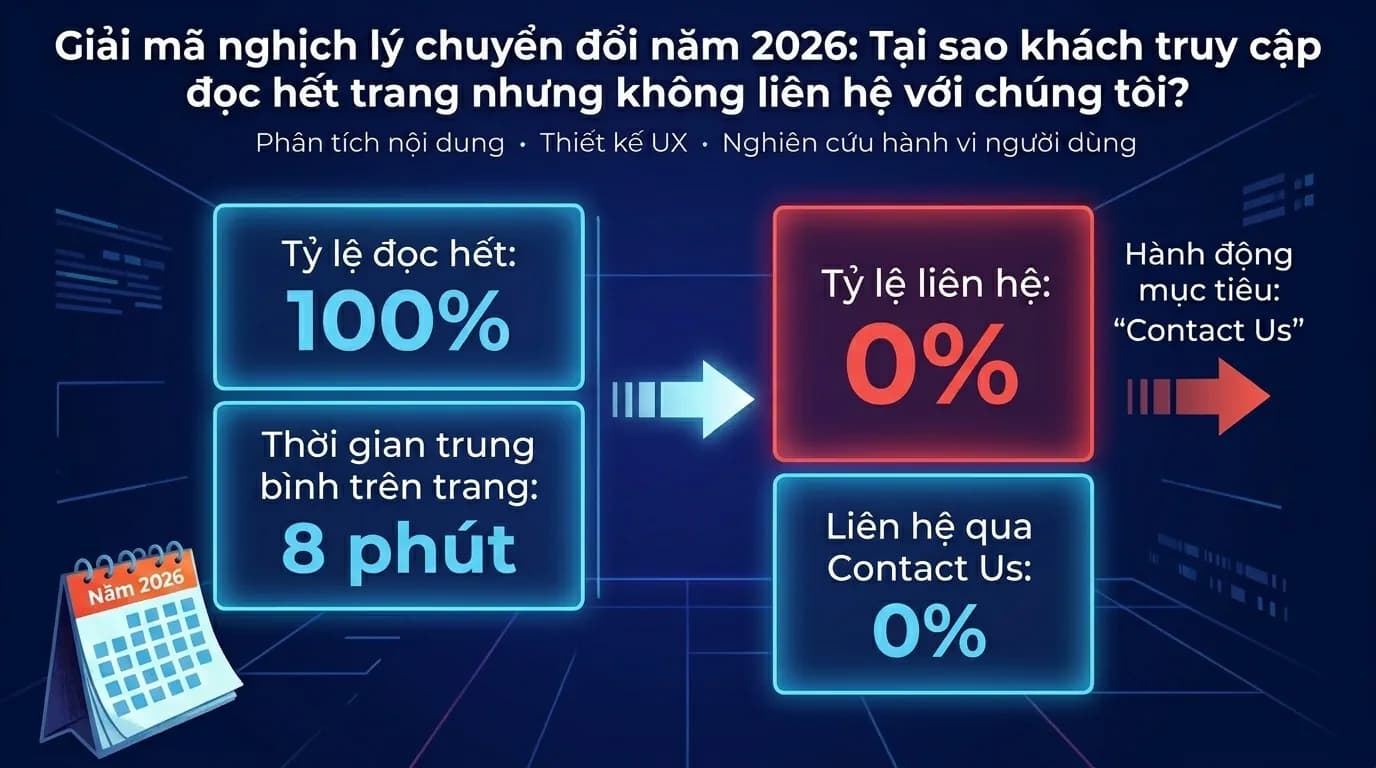 Hình ảnh đại diện của bài viết: Giải Mã Nghịch Lý Chuyển Đổi 2026: Tại Sao Khách Đọc Hết Trang Nhưng Không Liên Hệ?