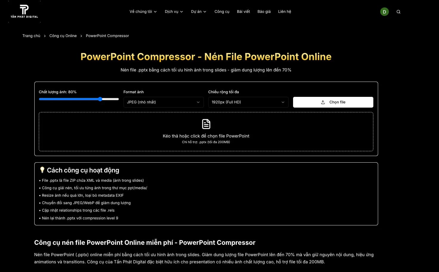 Top 7 Công Cụ Nén File PPTX Trực Tuyến Tốt Nhất 2026 - Tấn Phát Digital