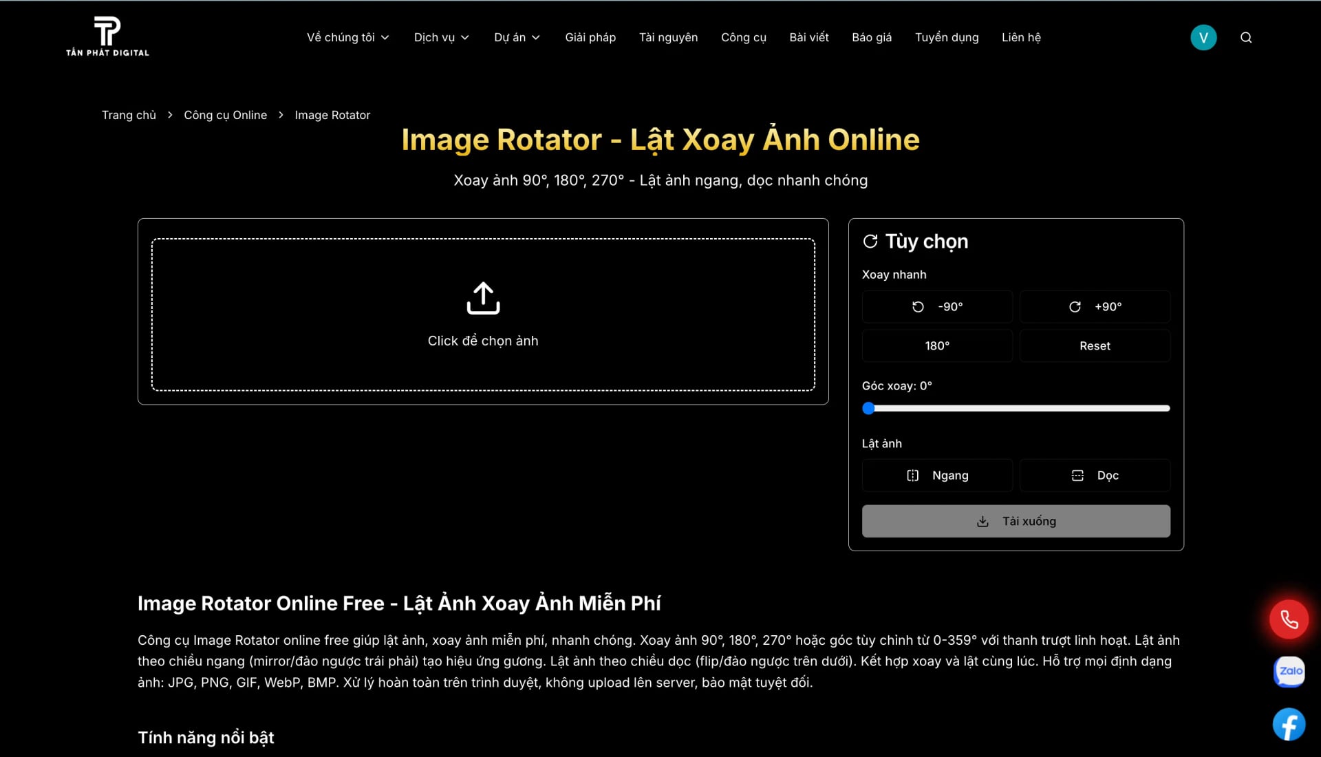 Image Rotator Online Free - Lật Ảnh & Xoay Ảnh Online Miễn Phí 2026 - Tấn Phát Digital